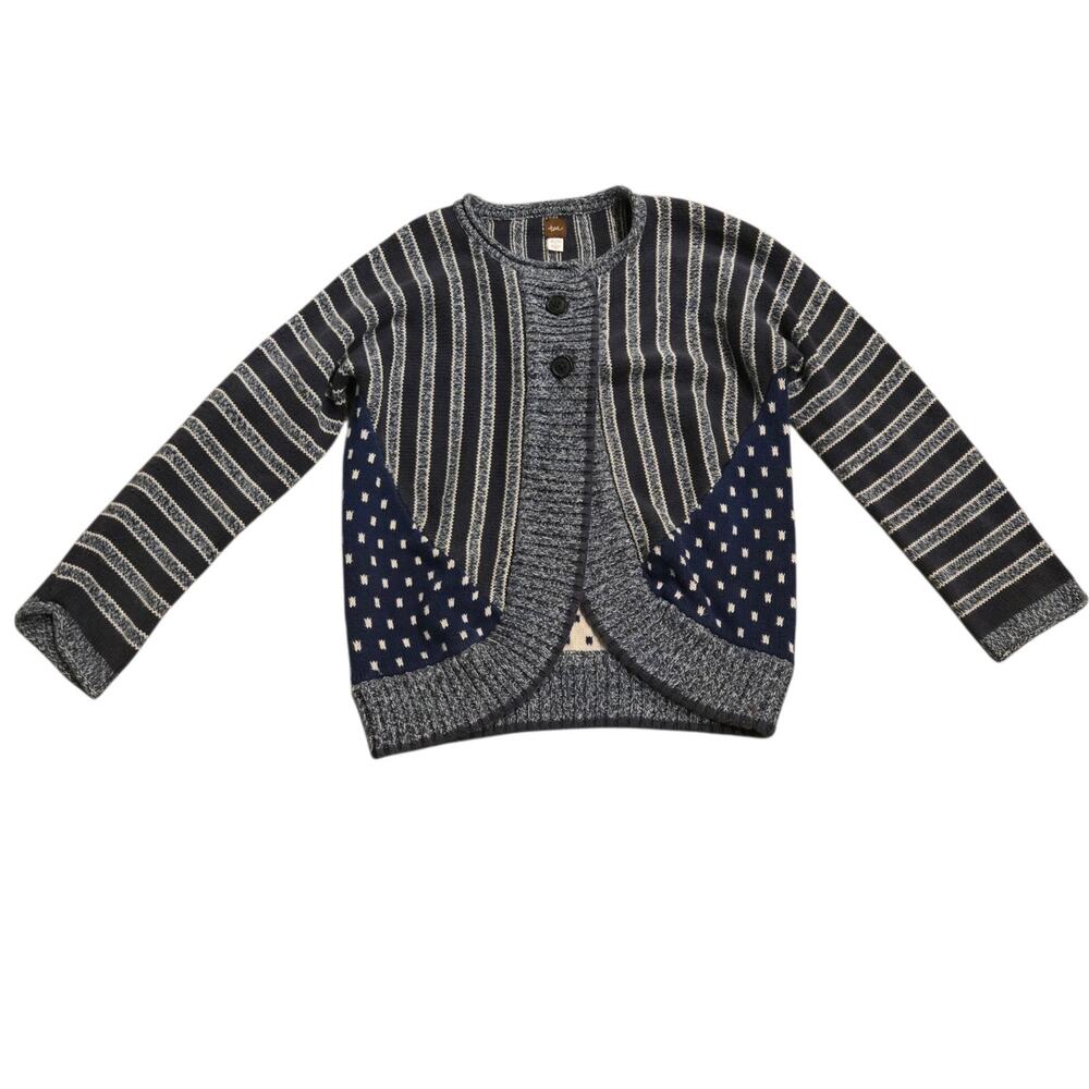 Tea Collection Girl’s Knit Mixed Pattern Whimsy Cream Blue Sweater Size XL (12)